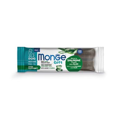 Лакомство Monge Gift Skin support для собак всех пород "Мясные батончики" со свежим лососем, алоэ вера и дрожжами для поддержки здоровья кожи 40 г