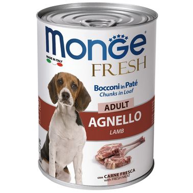 Влажный корм Monge Dog Fresh Chunks in Loaf для взрослых собак, мясной рулет из ягненка, консервы 400 г