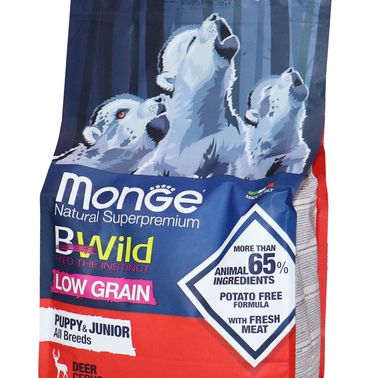 Сухой корм Monge Dog BWild LOW GRAIN Puppy & junior для щенков, низкозерновой, из мяса оленя 2,5 кг