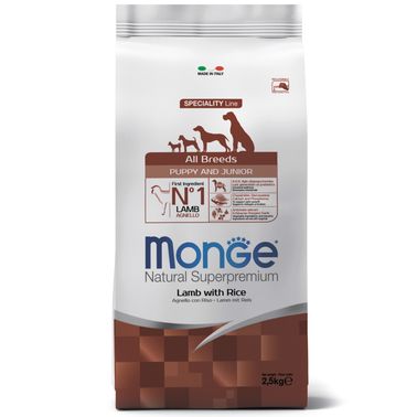 Сухой корм Monge Dog Speciality Line Puppy&Junior для щенков всех пород, из ягненка с рисом 2,5 кг
