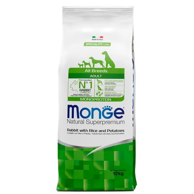 Сухой корм Monge Dog Speciality Line Monoprotein для взрослых собак всех пород, из кролика с рисом и картофелем 12 кг