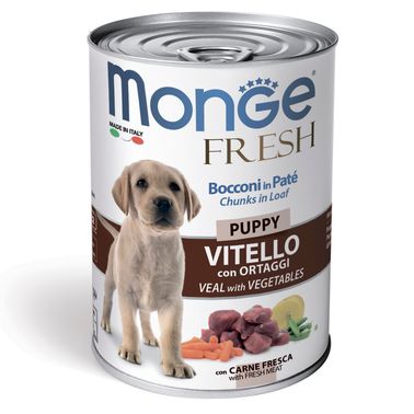 Влажный корм Monge Dog Fresh Chunks in Loaf для щенков, мясной рулет из телятины с овощами, консервы 400 г