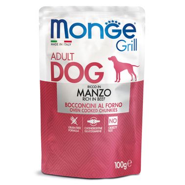 Влажный корм Monge Dog Grill для собак с говядиной, паучи 100 г