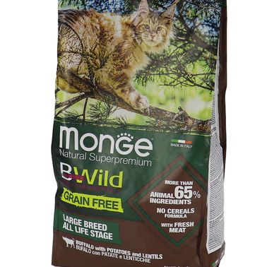Сухой корм Monge Cat BWild GRAIN FREE для котят и крупных кошек, беззерновой, из мяса буйвола, 1,5 кг