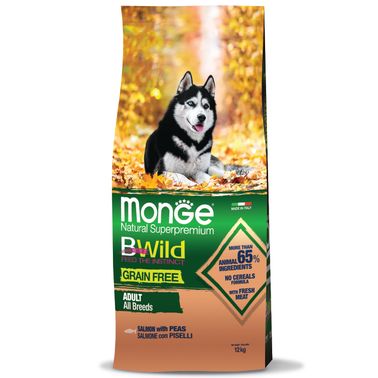 Сухой корм Monge Dog BWild GRAIN FREE для взрослых собак, беззерновой, из лосося 12 кг