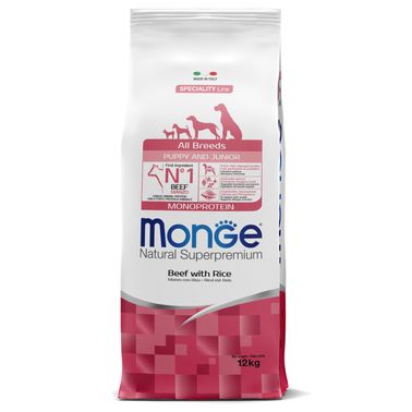 Сухой корм Monge Dog Speciality Line Monoprotein Puppy & Junior для щенков всех пород, из говядины с рисом 12 кг