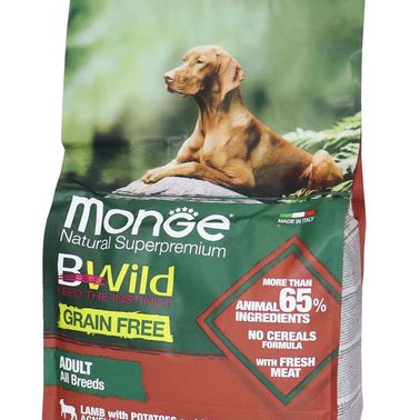 Сухой корм Monge Dog BWild GRAIN FREE для собак, беззерновой, из мяса ягненка с картофелем 2,5 кг