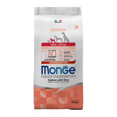Сухой корм Monge Dog Speciality Line Monoprotein для щенков мелких пород, из лосося с рисом 2,5 кг