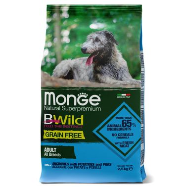 Monge Dog BWild GRAIN FREE беззерновой корм из анчоуса c картофелем для собак всех пород 2,5 кг