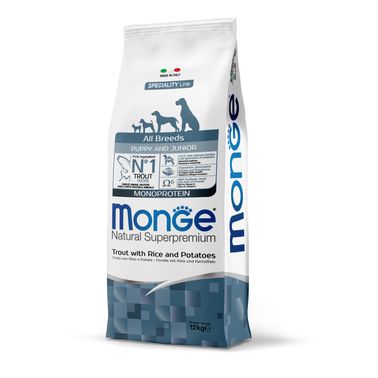 Сухой корм Monge Dog Speciality Line Monoprotein для щенков всех пород, из форели с рисом и картофелем 12 кг
