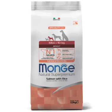 Сухой корм Monge Dog Speciality Line Monoprotein Mini для взрослых собак мелких пород, из лосося с рисом 2,5&nbsp;кг