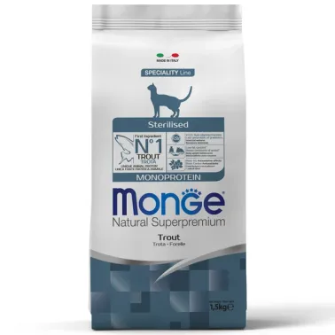 Сухой корм Monge Cat Speciality Line Monoprotein Sterilised для стерилизованных кошек, из форели 1,5&nbsp;кг