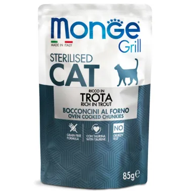 Влажный корм Monge Cat Grill для стерилизованных кошек, с форелью, паучи 85&nbsp;г