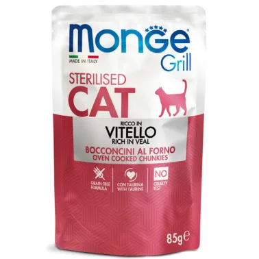 Влажный корм Monge Cat Grill для стерилизованных кошек, с телятиной, паучи 85&nbsp;г