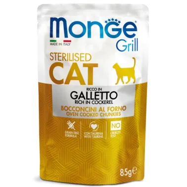 Влажный корм Monge Cat Grill для стерилизованных кошек, с курицей, паучи 85&nbsp;г